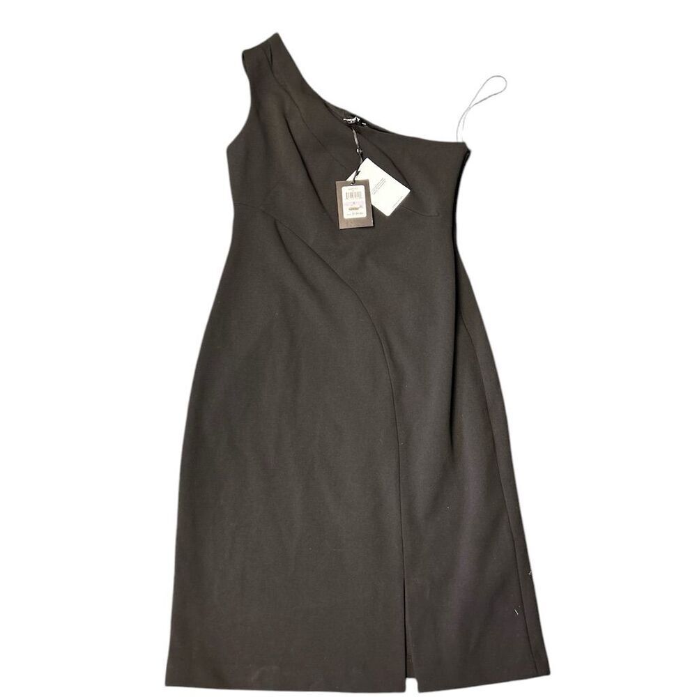 DKNY Women's One-Shoulder Black Midi Dress Size 6 Party Cocktail
